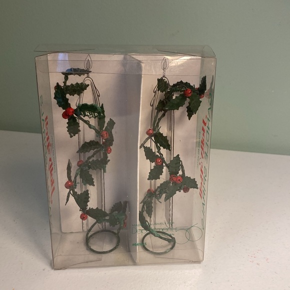 Vintage Dept 56 Enameled Metal Holly Bell Candle Spirals - Picture 7 of 7